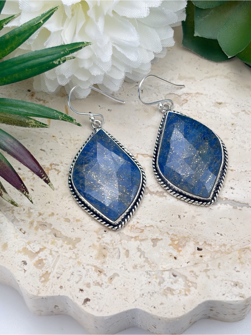 Lapis Lazuli Earrings Boho Southwest Vintage Style Handmade Sterling Silver 925